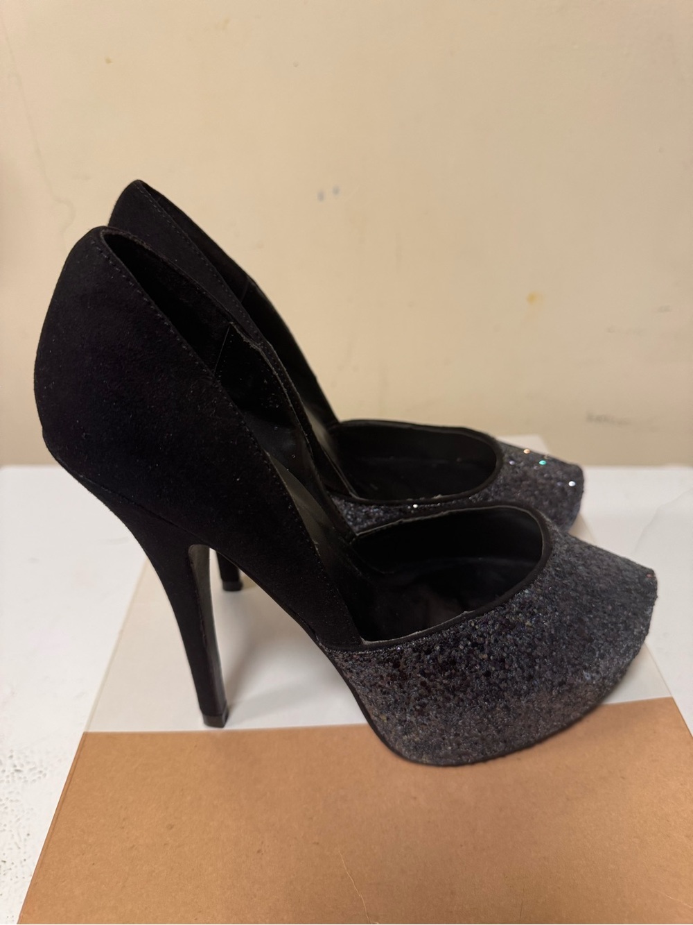 Black and Charcoal Glitter Women's High Heel Pumps